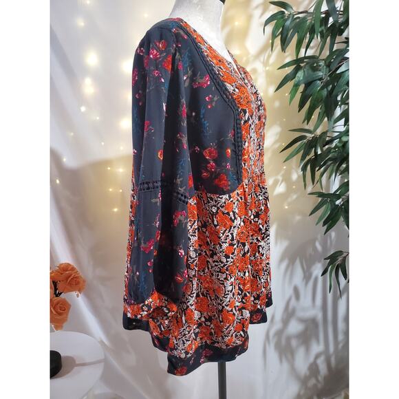 Caffé Marrakesh Floral 3/4 Sleeve Babydoll Boho Blouse Womens Sz 2X Hippie Top - Picture 4 of 10